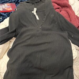 PINK Victoria's Secret Black Ribbed Henley Romper NWT